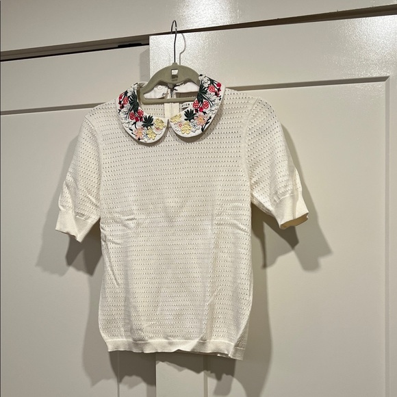 Alice + Olivia Removable Embroidered Collar Short Sleeve Sweater NWOT Size M